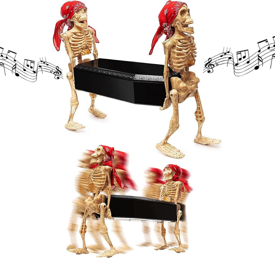 22.6" Animated Walking Skeleton Coffin Prop – Light Up Halloween Animatronic Decoration for Indoor & Outdoor Haunted House, Scary Yard Decor, Moving Corpse with Skull Casket, Spooky Skeletons Home