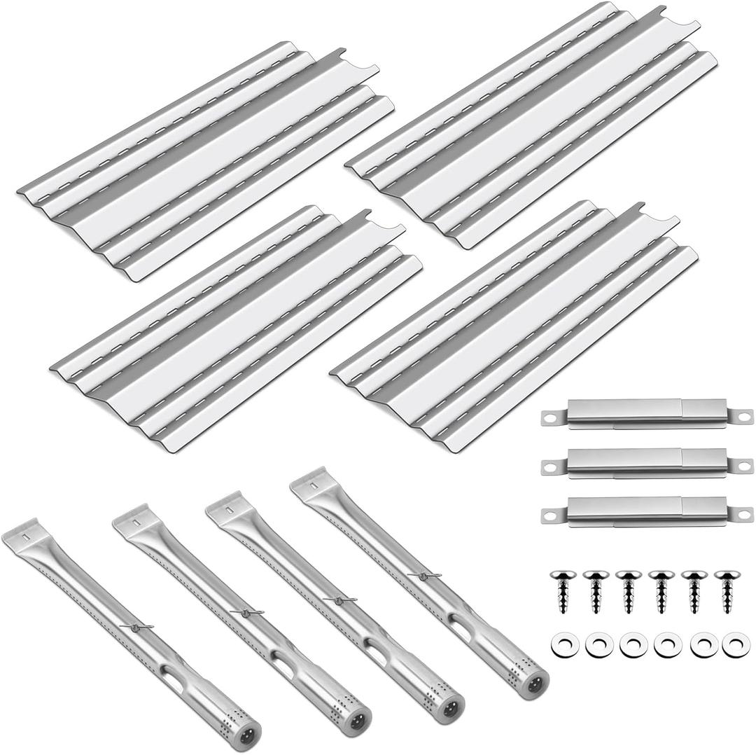 Grill Replacement Parts for Kenmore 415.23667310, Char broil 463439915, 463322613 Gas Grill Models, 14.75" Grill Heat Plates, Burner Tubes and Adjustable Crossover Tube, 4 Pack, Stainless Steel