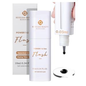 BEYELIAN Eyelash Extension Glue, Extra Strong Lash Extension Adhesive, Smart Drop Technology Flash Glue, 1-2 Sec Dry Time, 6-7 W Retention, Accurate 0.03 ml Per Drop Great Sealing 10 ml