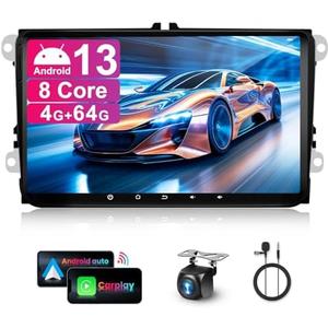 4+64G Android Car Radio Stereo with Wireless Carplay for VW Passat Tiguan Golf MK5 MK6 Jetta Skoda Seat Polo 9 Inch Capacitive Touch Screen Android Auto GPS Navigation Bluetooth FM GPS Radio
