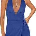 Yanekop Womens Romper Dress with Shorts Underneath Summer Short Jumpsuits Open Back Sexy Beach Vacation Dresses (Blue, L)