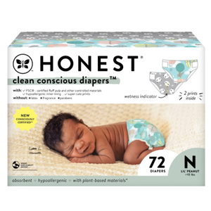 The Honest Company, Clean Conscious Diapers™, Above It All + Pandas, Size NB, 72 Count Club Box