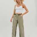 Womens Low Rise Wide Leg Striped Pants Jeans Boho Striped Drawstring Patchwork Denim Pants Trendy 2025 (Green, M)