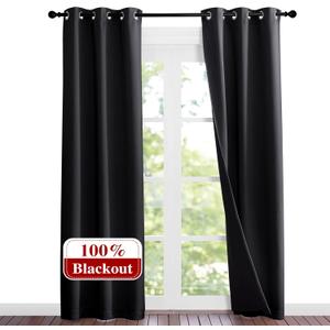 NICETOWN High-End Thermal Kitchen Curtains, Full Blackout Curtains 84 Inches Long for Dining Room, Soundproof Window Treatment Drapes for Hall Room, Black, 37" Wide Per Panel, Set of 2 Panels (37"W x 84"L (Pack of 2))