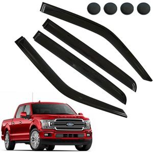 Rain Guards for Ford F150 SuperCrew 2015-2021 (Crew cab) XL XLT Lariat King Ranch, Tape-on Side Window Deflectors, Window Visors for Ford Trucks, Car Accessories 4 Rain Guards  4 Car Coasters