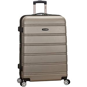 Rockland Melbourne Hardside Expandable Spinner Wheel Luggage, Checked Large 28", Silver
