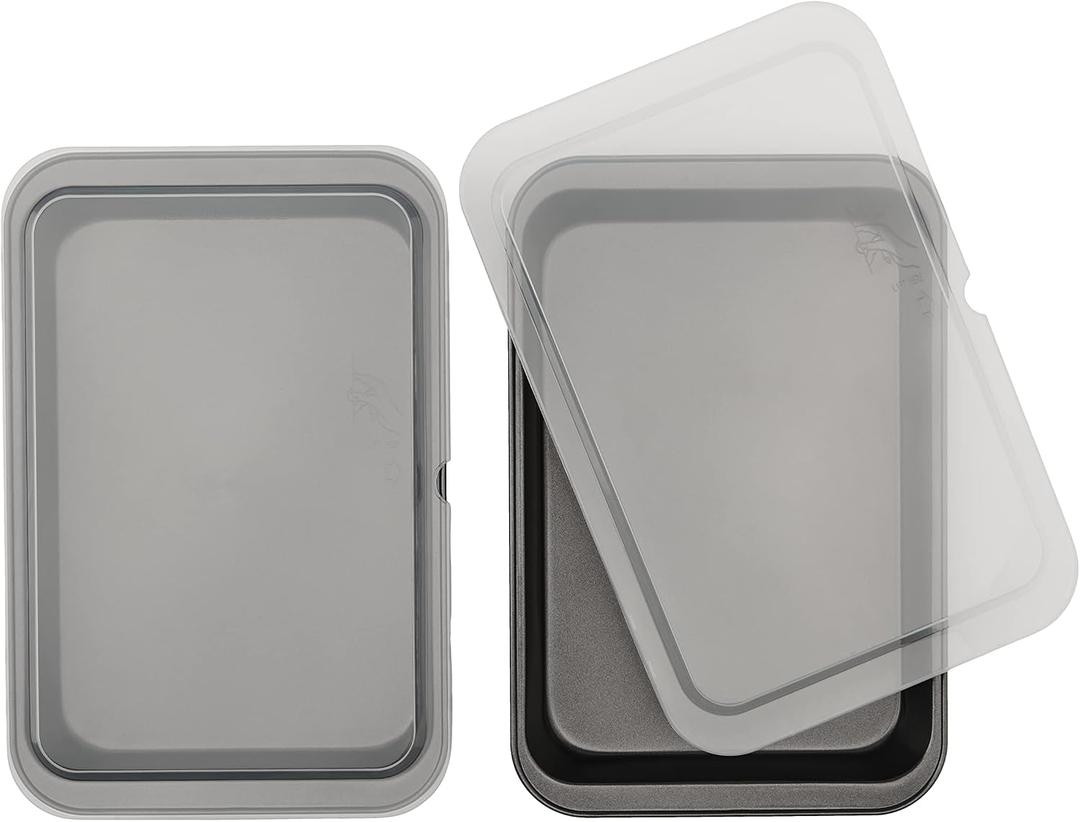 GoodCook Set of 4 Nonstick Steel 13" x 9" Cake Baking Pans with Covers, Gray