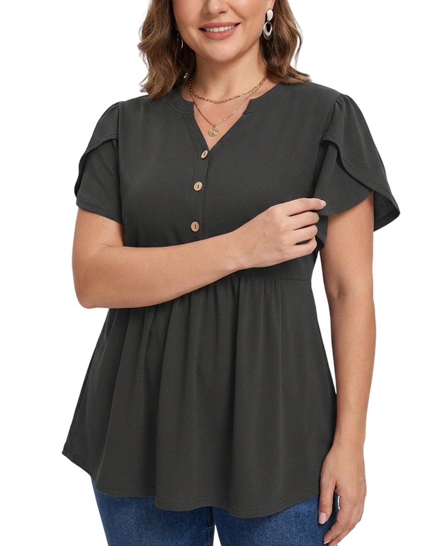 PLOKNRD Plus Size Tunic Tops for Women Casual Loose Fit Blouse Black 2X (Black, XXL)