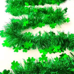 66FT Glitter St.Patrick's Day Tinsel Garland Decorations Green Shamrock Clover Metallic Twist Garland for St. Patrick's Day Irish Festival Party Tree Mantle Parade Floats Ornaments