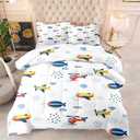 Suncloris Kids Cartoon Airship Comforter, Toddler Kawaii Toys Airplane Bedding Set for Girls Boys, Child Birthday Gifts Quilt Bedroom Decor with 2 Pillow Cases (Airship08, Queen)