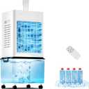 Evaporative Air Cooler Fan, Small Swamp Cooler Fan with 12L Removable Water Tank, 6 Speeds, Cooling Spray Modes & Lights, Remote, 24H Timer for Bedroom, Office & Living Room