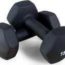 Fitvids Neoprene Dumbbell Hand Weights, Anti-Slip, Anti-roll, Hex Shape Balck, 15lbs pair
