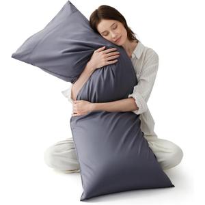 Bedsure Body Pillow Cover, Cooling Body Pillow Pillowcase for Hot Sleepers, Rayon Derived from Bamboo Grey Pillowcase, Breathable & Soft Long Pillow Case Cover with Envelope Closure, 20x54 Inches (01 - Dark Grey)