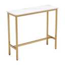 Aklaus 40" Bar Table,Rectangular Industrial Bar Height Table with Sturdy Gold Metal Frame White Faux Marble Top,Pub High Top Console Dining Table for Dining Room Living Room Entryway