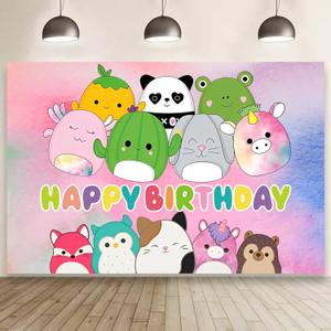 Cute Animal Background Birthday Decorations, Cute Animal Happy Birthday Banner Backdrop for Cute Animal Birthday Party Supplies (5x3ft)