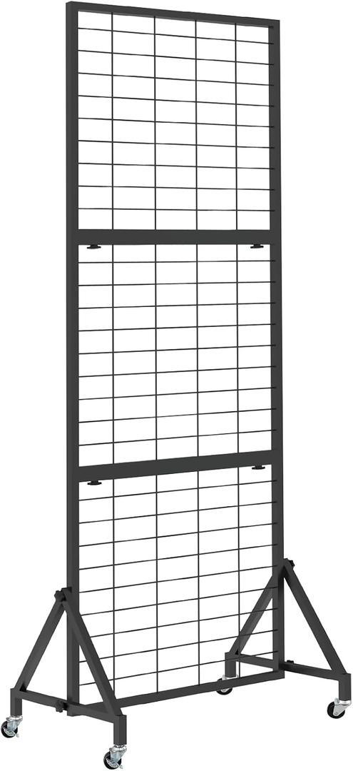 2 x Grid Wall Panel, 6FT x 2FT Heavy Duty Display Racks for Vendor Events, 80lbs Load Capacity Movable Grid Display Stand with Lockable Wheels for Retail, Trade Show, Home & Garage