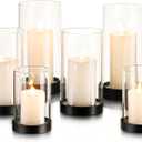 Hewory Hurricane Candle Holder for Pillar Candles: Black Votive Candle Holders Set of 2, Glass Hurricane with Metal Candle Plate, Pillar Candle Holder for Table Centerpiece Wedding Holiday Home Decor