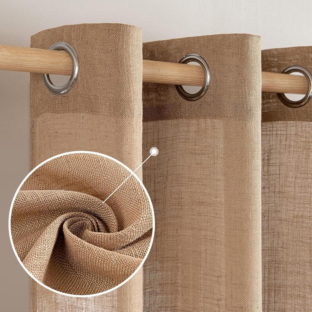 MIULEE Brown Linen Curtains 84 Inches Long 2 Panels for Bedroom Living Room, Soft Thick Linen Textured Window Drapes Semi Sheer Light Filtering Grommet Neutral Rustic Burlap Farmhouse Country Decor