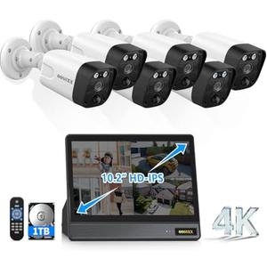 4K PoE Security Camera System Surveillance, 8CH NVR with 10.2" IPS Monitor | Home Surveillance Cameras, 130° Wide Angle, AI Human Detection, Two-Way Audio, No Monthly Fee,Wired Cameras