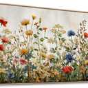 KZKU Wildflower Wall Art Floral Canvas Print Framed Vibrant Multicolor Flowers Art with Frame Ready to Hang Modern Home Decor for Living Room Bedroom Office 20x40inch