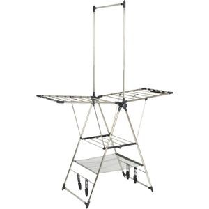 Household Essentials Multi Tier Stainless Steel Laundry Drying Rack with T Bar and Two Side Wings, Silver, 70x9x109cm