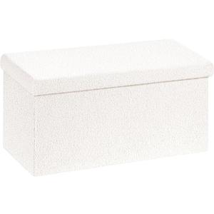 B FSOBEIIALEO Small Storage Ottoman Cube Sherpa Ottomans Foot Rest, Foldable Boucle Ottoman Bench, Faux Teddy Fur, Cream White 30"x15"x15"