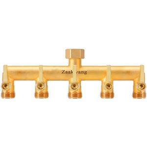 Heavy Duty 5 - Way Garden Hose Splitter, 3/4” Hose Manifold, Outdoor Hose Adapter Connector with 5 Metal Extra Long Handle Metal Faucet Adaptor
