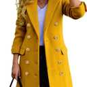 IDEALSANXUN Womens Fall Winter Wool Coats Double Breasted Midi Peacoat Trench Coats (Medium, Yellow)