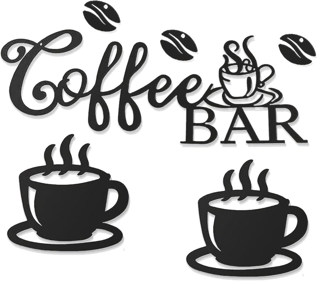 QQCYLYY Metal Coffee Cup Wall Decor Coffee Bar Decor Rustic Sign Hanging Wall Decor Metal Wall Art for Home Office Kitchen for Home Decoration, Java Shops, Restaurants, Gifts(black