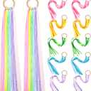 Deekin 12 Pcs Rainbow Ribbon Wooden Waldorf Toys Creative Waldorf Hand Kite Set Streamers with Wood Ring Sensory Learning Educational Toy for Playroom Dancing Birthday(Cute Color)