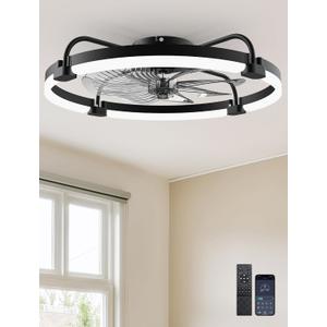 Ensenior Ceiling Fans with Lights and Remote, 24" Low Profile Ceiling Fan Flush Mount, APP Control, 6 Speed, 3CCT, Quiet Reversible DC Motor, Dimmable Modern Ceiling Fan with Light for Bedroom, Black