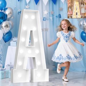 Pooqla 4 FT Marquee Light Up Letters, Cool White and Warm White Giant LED Sign Marquee Letter 4 Feet Tall, Big Mosaic Letter A for Balloons Birthday Party Anniversary Wedding Decorations