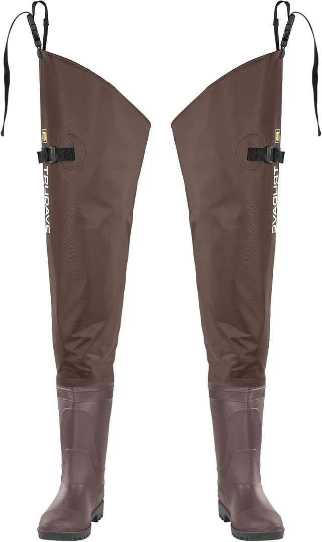 Hip Waders for Men Waterproof, Hip Boots for Women, 2-Ply PVC/Nylon Bootfoot Hip Waders for Fishing & Hunting (M7/W9, Brown)