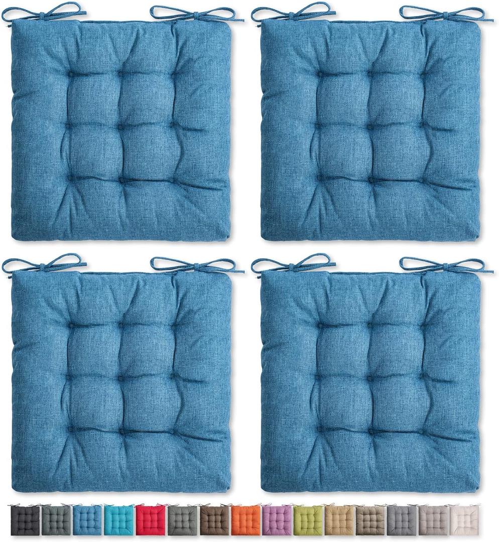 SQUARE MOON 4 Pack Chair Cushions, Seat Cushions, Chair Pads, Chair Mat for Indoor, Outdoor Dining Chair, Kitchen Chairs, Dining Room Chairs (16"  16"  4 Pack, Blue)