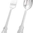 BUCLA 200PCS Silver Plastic Forks and Spoons - Plastic Silverware Baroque - Disposable Silverware Heavy Duty - 100PCS Silver Forks and 100PCS Spoons for Weddings, Christmas and Party