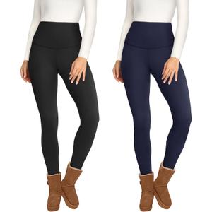 2 Pack Fleece Lined Leggings for Women - Thermal Winter Warm Tights Tummy Control High Waisted Workout Yoga Pants (XX-Large)