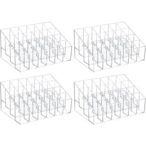 4 Pack Acrylic Lipstick Holder Organizer, 24 Slot Clear Lip Gloss Holder, Lipstick Display Stand for Lipsticks, Lip Balms, Makeup Brushes & Nail