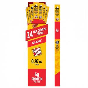 Slim Jim Giant Chicken Sticks, Buffalo Wild Wings Hot, 6g Protein per Stick, 0.97 oz. (24 Count) BB Date: 05/11/26