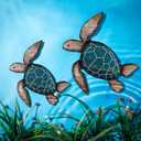Roowest 2 Sizes Wooden Sea Turtle Wall Decor Farmhouse Ocean Turtle wall art Beach Theme Vintage Coastal Hanging Decoration for Home Lake House Bathroom(Blue)