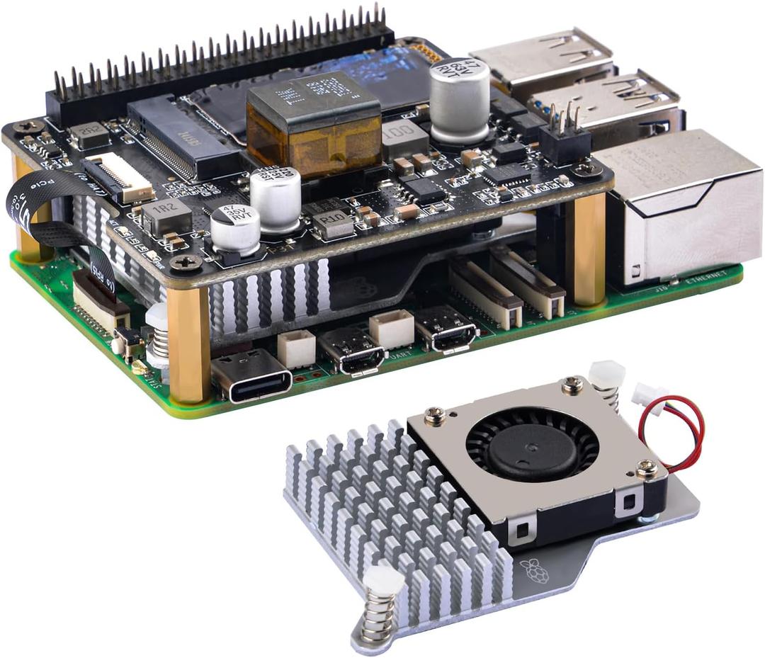 GeeekPi P31 M.2 NVME M-Key PoE+ HAT with Official Active Cooler for Raspberry Pi 5, Support M.2 NVMe SSD 2230 2242