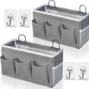 Wall Hanging Organizer Bag, 2-Pack Linen Storage Baskets with Pockets, WallHanging Storage Basket for Bedroom, Kitchen, Office, RV Camper (Gray)