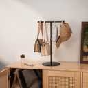 niffgaff T Bar Purse Display Stand Tabletop: Adjustable Height Handbag Holder, Countertop Hanging Rack for Long Necklace Scarf Lanyard, Black