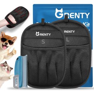 GRENTY 2 PCS Pet Hair Removal Glove for Dogs & Cats, Upgraded Five-Finger Electrostatic Magic Brush Pet Hair Remover, Pet Hair Removal Tools for Clothing, Carpet, Sofa Gaps, Car Seat (BLACK)