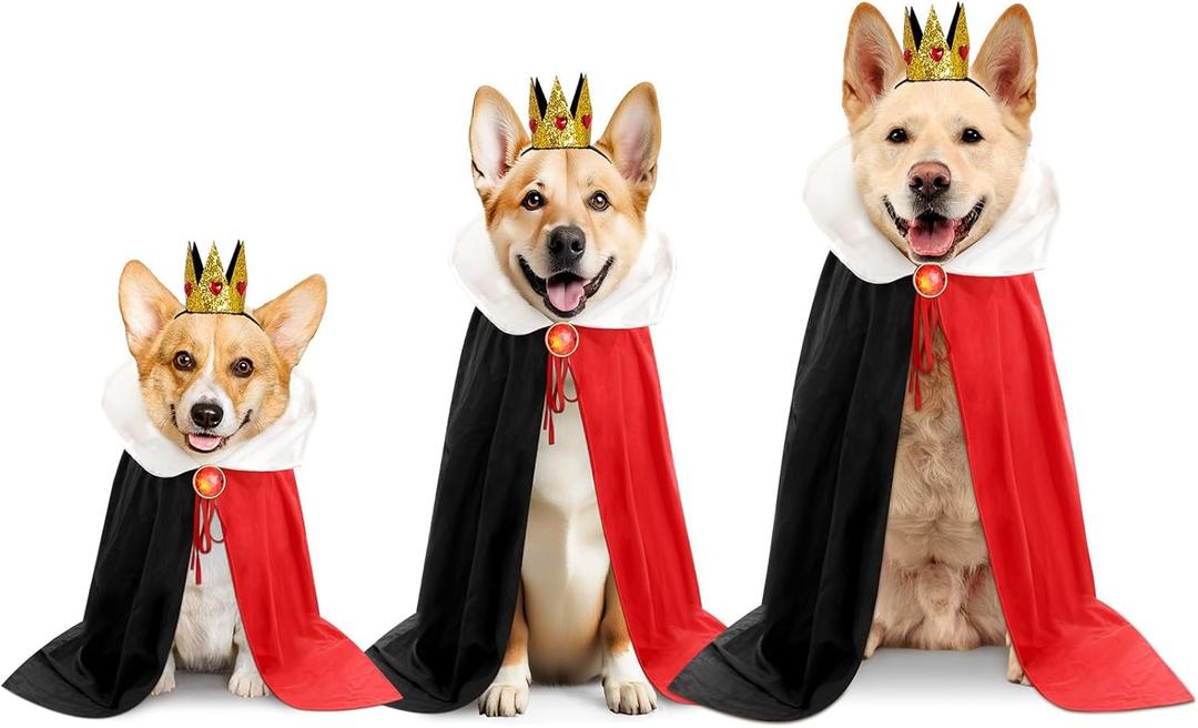 Halloween Dog Queen Costume Set Red Black Cape with Crown Brooch Large Medium Small Dog Outfit for Party Cosplay, Size: Puppy