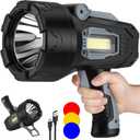 BEFAMALI Rechargeable Spotlight Flashlight 2000000 Lumens, Spot Lights Outdoor with Cob Light & Foldable Stand, 10000Ah Spot Light Long Runtime, Handheld Spotlights for Boating Hunting