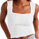 Women's Wide Strap Crop Tank Tops Flower Going Out Cropped Tops (M)