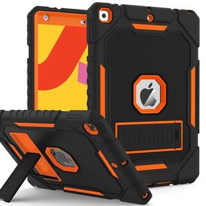 ZoneFoker Case for iPad 9th/8th/7th Generation 2021/2020/2019(10.2 inch), Heavy Duty Military Grade Shockproof Rugged Protective 10.2" Cover with Built-in Stand for iPad 9 8 7 Gen(Black+Orange)