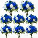 Geosar 8 Bundles Artificial Peonies Flowers Fake Silk Peony Bouquet Faux Peonies Flowers Bulk for Decoration Vase Floral Arrangements Wedding Party Table (Royal Blue,White)
