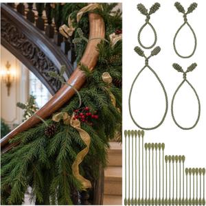 24 Pcs Christmas Garland Tie 4 Size Banister Twisted Ties Decorative Reusable and Flexible Twist Ties for Hang Garland, Lights, and Xmas Holiday Decorations(Olive Green)