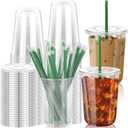 GGOLDMER 50 Set Clear Plastic Cups with Lids and Straws, 16oz Disposable Plastic Iced Coffee Cups with Lids Round Bottom for Coffee, Juice, Cold Drinks, Iced Latte